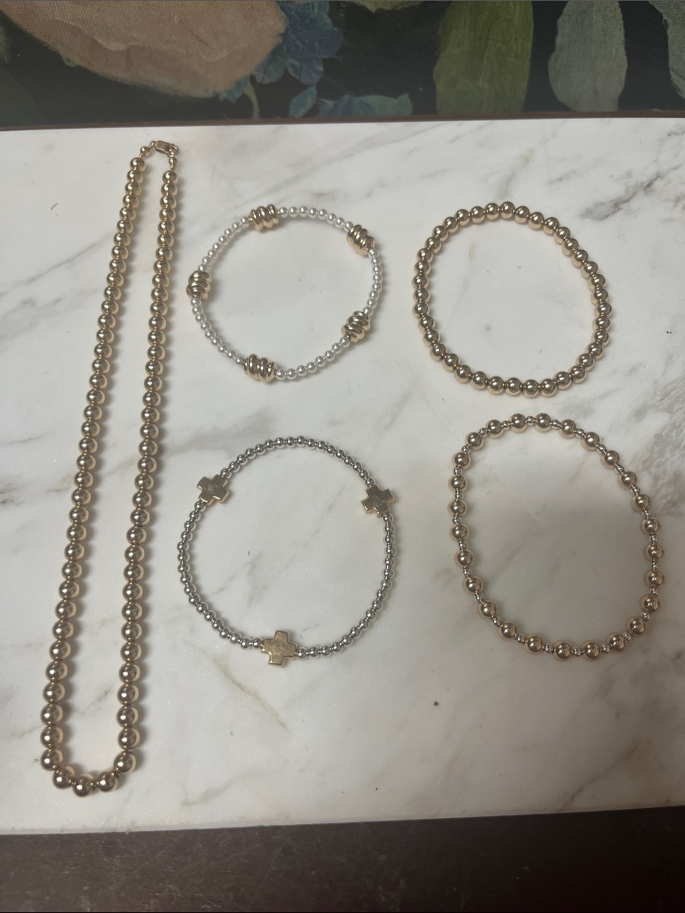 Enewton Gold and Silver Beaded Bracelet Set with Gold necklace